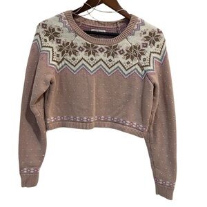 Aeropostale Women's Cropped Snowflake Sweater - Pink - Medium Skiing Snow